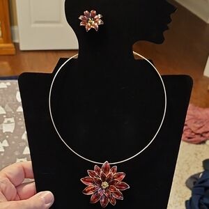 Elegant Floral Copper and Floral Necklace and Earring Set